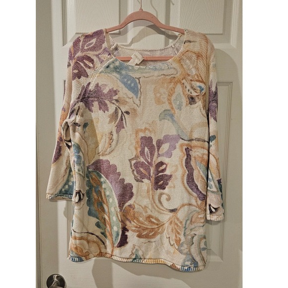 Chico's Sweaters - Chico's Open Knit Sweater Top Size 3 XL Beachy Floral Lightweight Coastal Boho